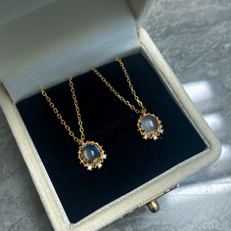 Collier avec pendentif en pierre de lune bleue Olivenorma 