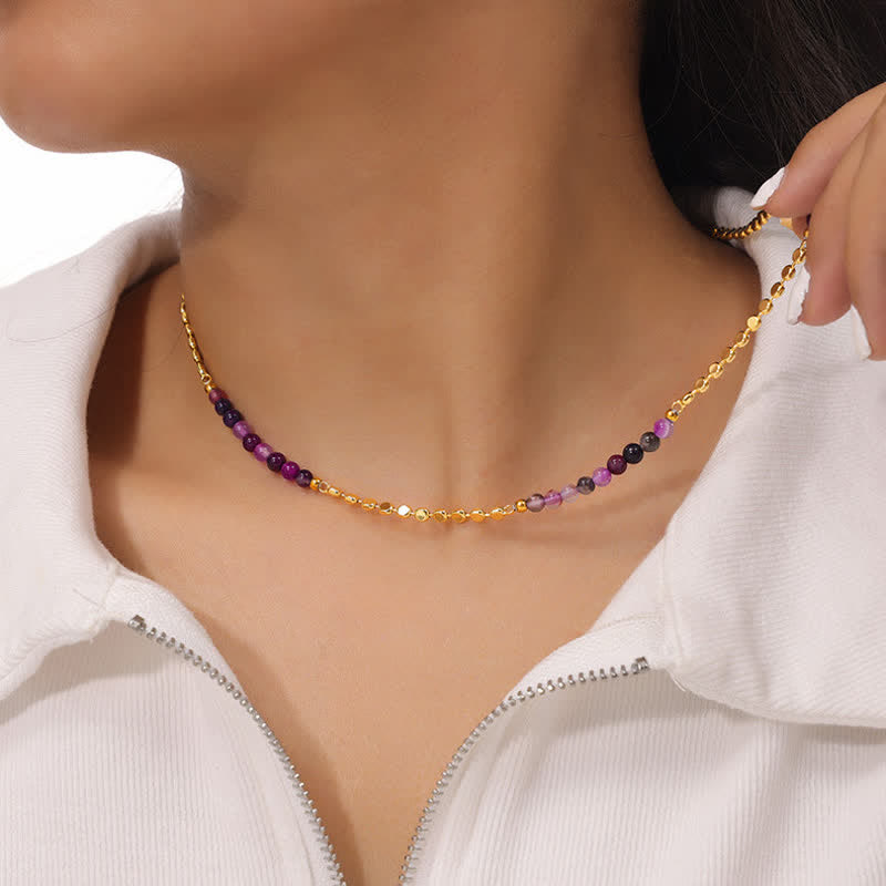 Collier de perles d'agate violette de style palais rétro Olivenorma