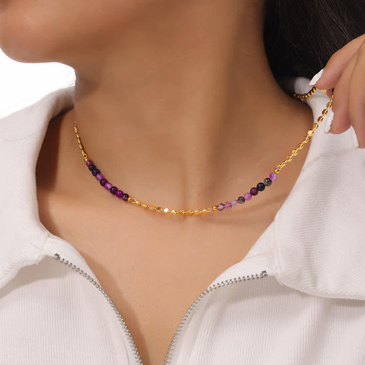 Collier de perles d'agate violette de style palais rétro Olivenorma