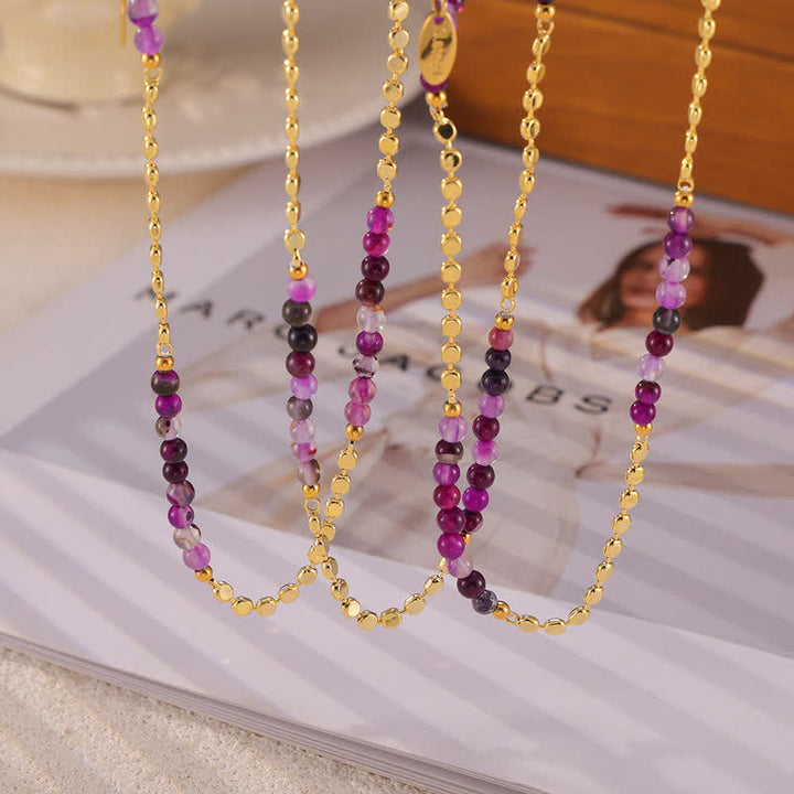 Collier de perles d'agate violette de style palais rétro Olivenorma