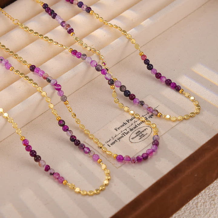 Collier de perles d'agate violette de style palais rétro Olivenorma