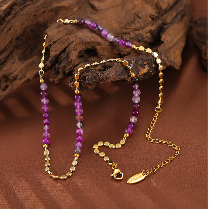 Collier de perles d'agate violette de style palais rétro Olivenorma