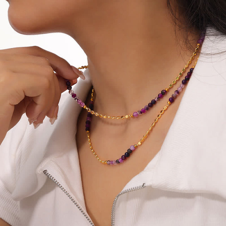 Collier de perles d'agate violette de style palais rétro Olivenorma