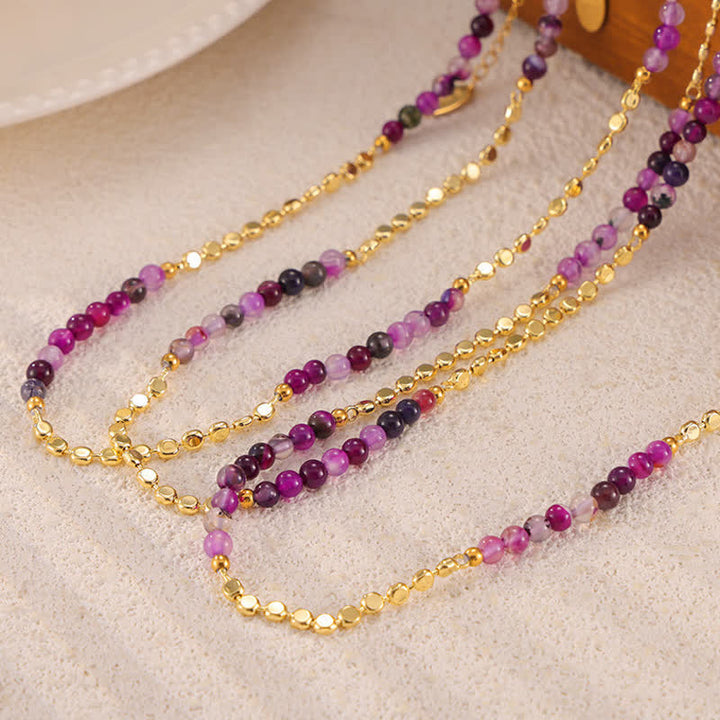Collier de perles d'agate violette de style palais rétro Olivenorma