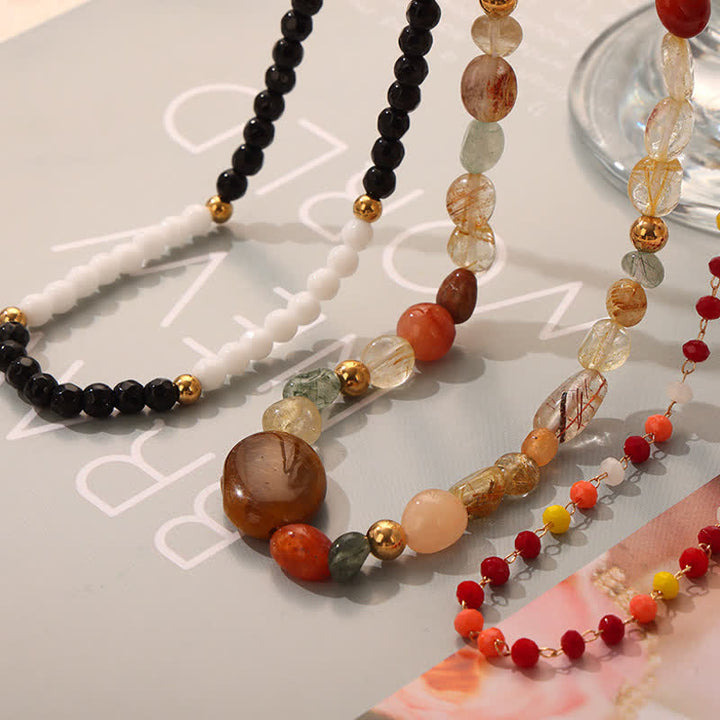 Collier de perles en pierre naturelle vintage Olivenorma 