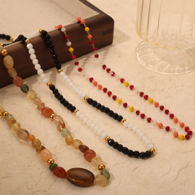 Collier de perles en pierre naturelle vintage Olivenorma 