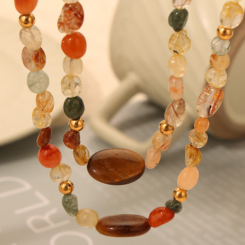 Collier de perles en pierre naturelle vintage Olivenorma 