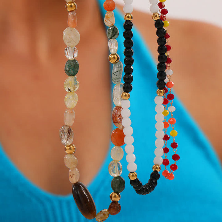 Collier de perles en pierre naturelle vintage Olivenorma 