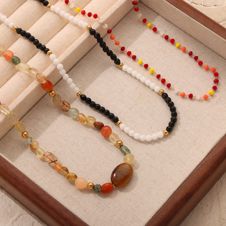 Collier de perles en pierre naturelle vintage Olivenorma 