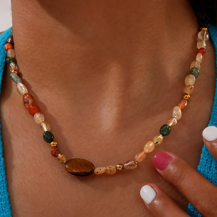 Collier de perles en pierre naturelle vintage Olivenorma 