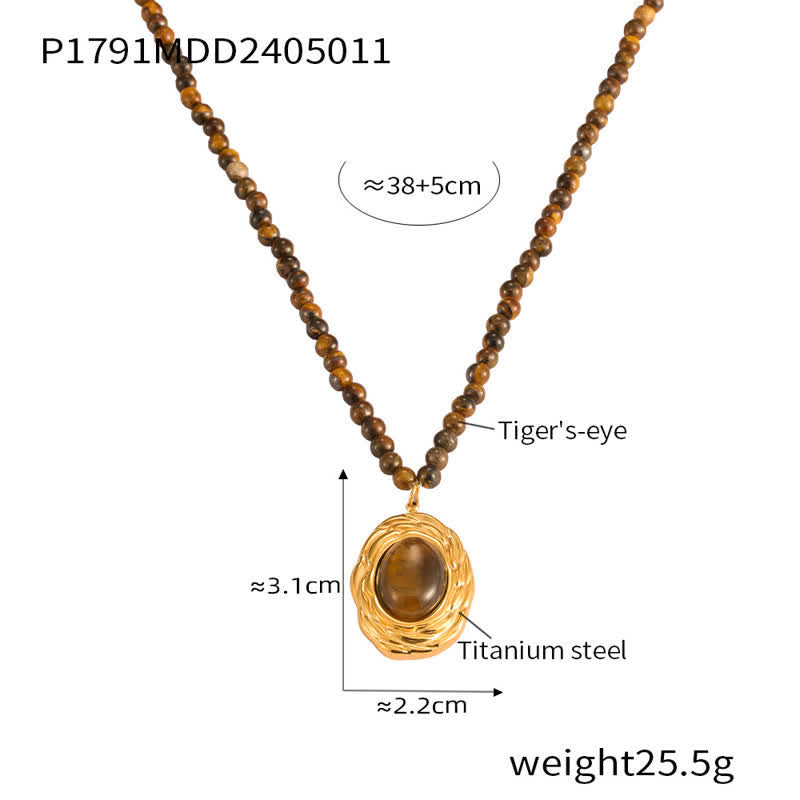 Collier pendentif œil de tigre en pierre naturelle vintage Olivenorma