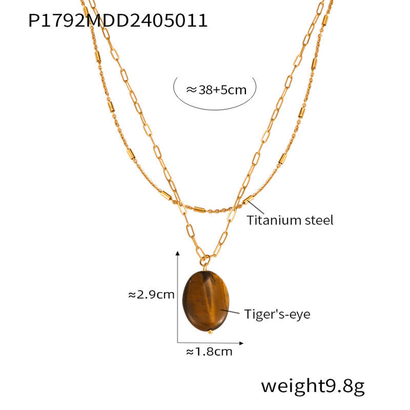 Collier pendentif œil de tigre en pierre naturelle vintage Olivenorma