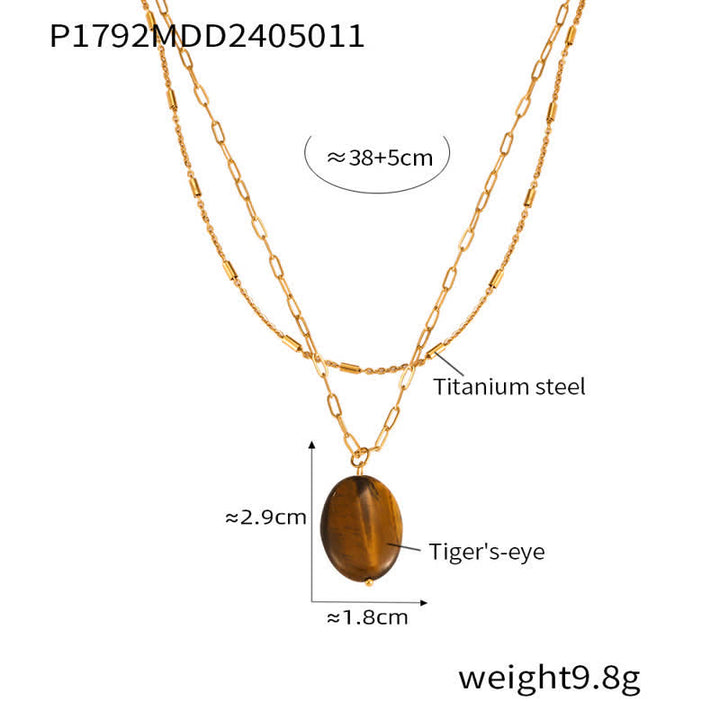 Collier pendentif œil de tigre en pierre naturelle vintage Olivenorma