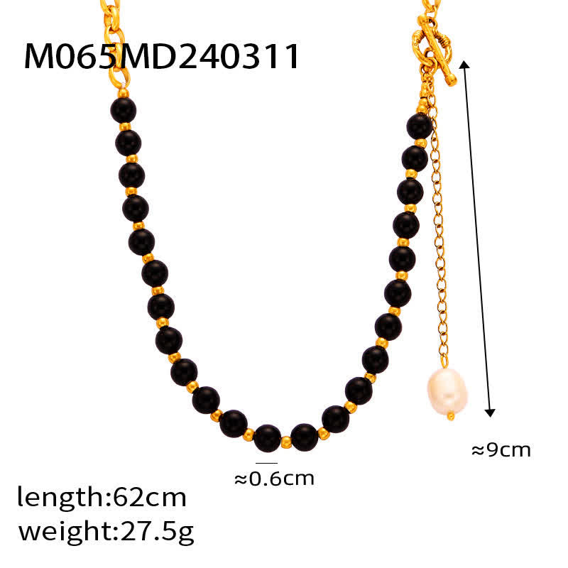 Collier en acier titane et perles d'eau douce en obsidienne œil de tigre Olivenorma 
