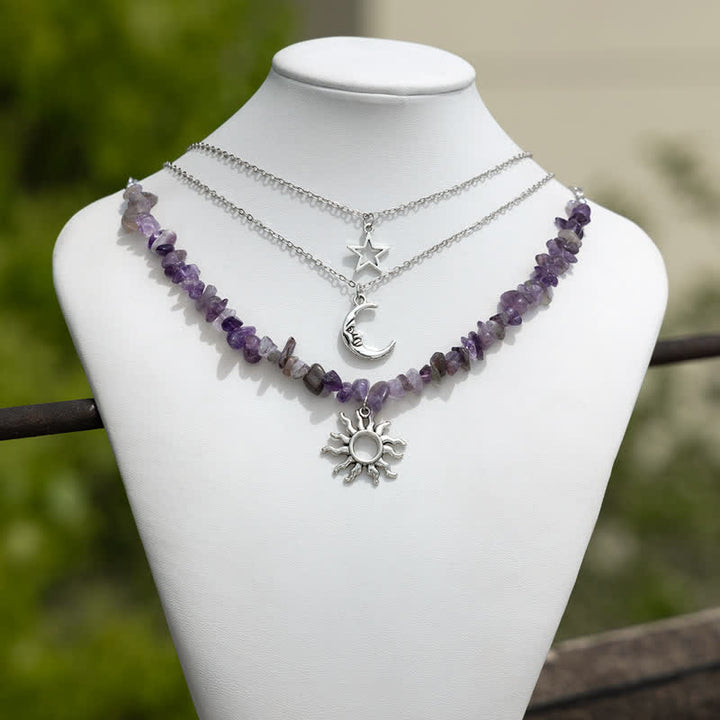 Collier avec pendentif en pierre naturelle étoile lune soleil Olivenorma