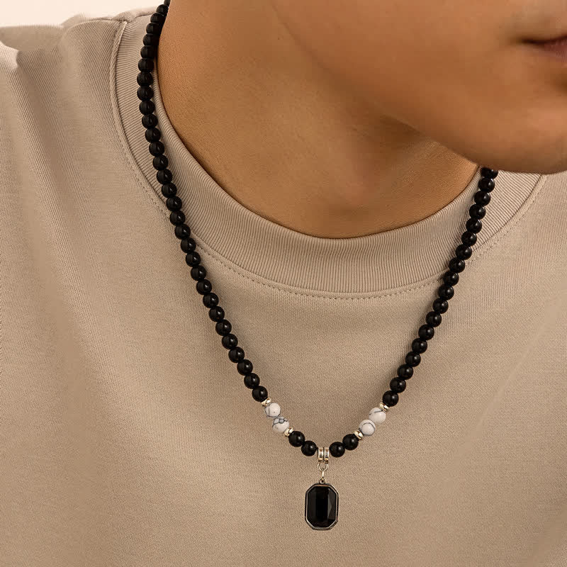 Collier pour homme en perles de pierre naturelle d'onyx noir Olivenorma - Onyx noir et turquoise blanche - image 10