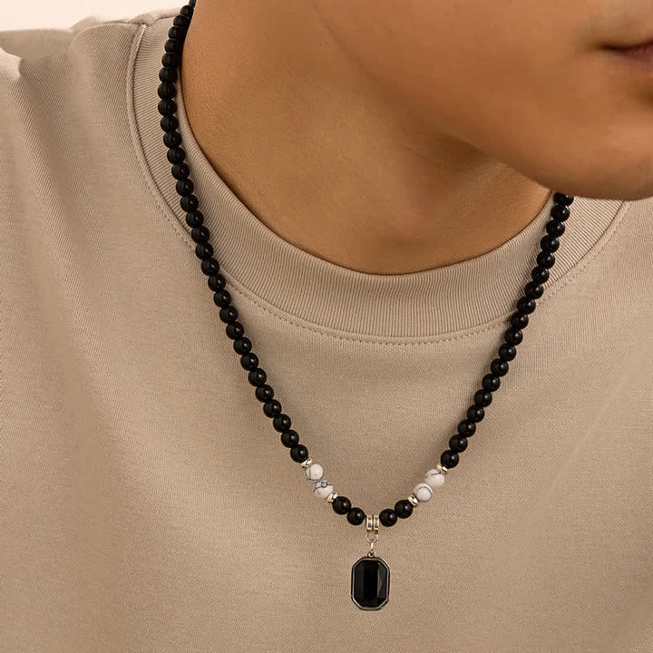 Collier pour homme en perles de pierre naturelle d'onyx noir Olivenorma - Onyx noir et turquoise blanche - image 10