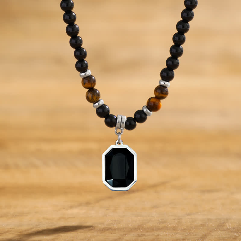 Collier pour homme en perles de pierre naturelle d'onyx noir Olivenorma - image 5