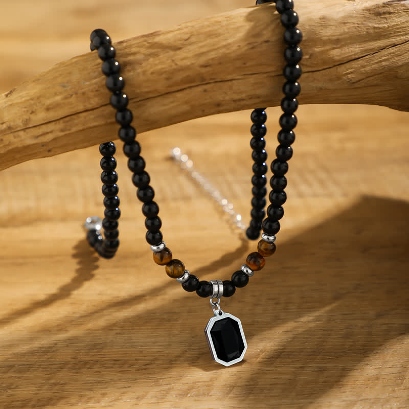 Collier pour homme en perles de pierre naturelle d'onyx noir Olivenorma - image 1
