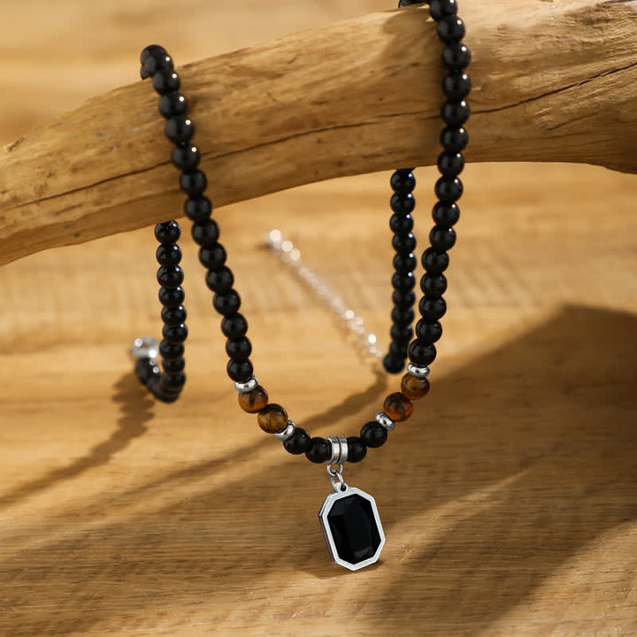 Collier pour homme en perles de pierre naturelle d'onyx noir Olivenorma - image 1