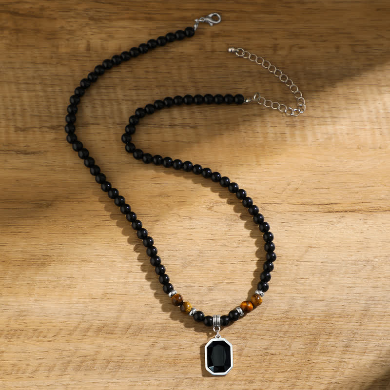 Collier pour homme en perles de pierre naturelle d'onyx noir Olivenorma - image 6