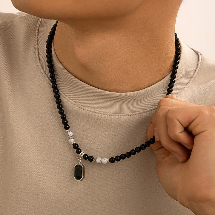 Collier pour homme en perles de pierre naturelle d'onyx noir Olivenorma - image 11