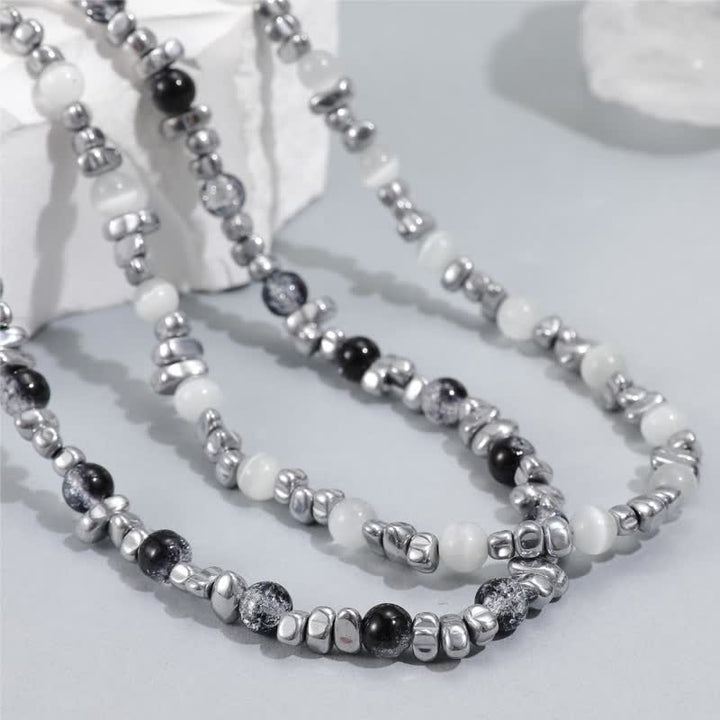 Collier de perles en hématite avec pierre œil de chat Hip Hop Olivenorma