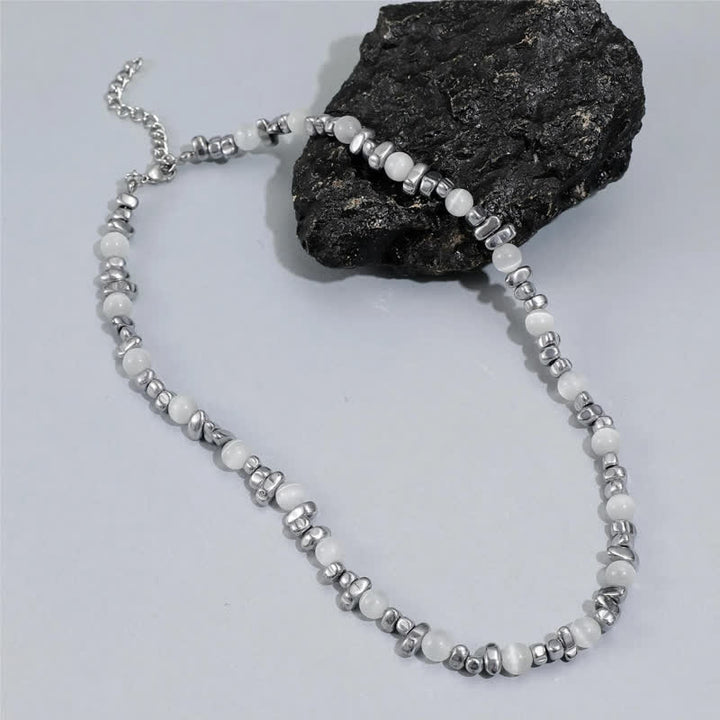 Collier de perles en hématite avec pierre œil de chat Hip Hop Olivenorma