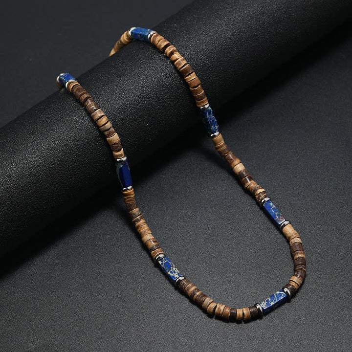 Collier de perles en pierre naturelle et bois de coco marron Olivenorma