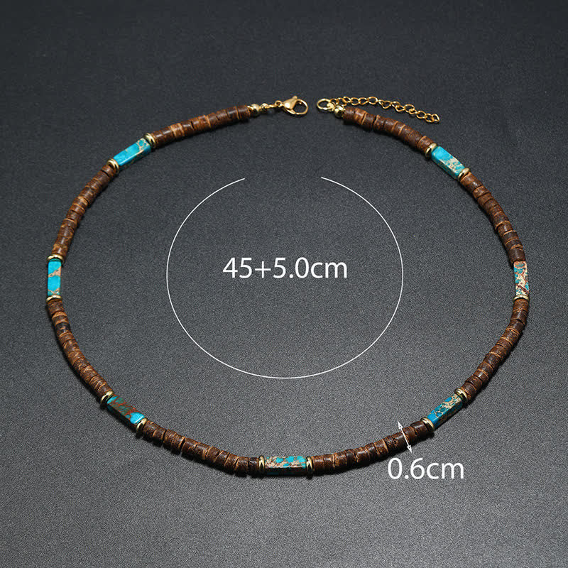 Collier de perles en pierre naturelle et bois de coco marron Olivenorma