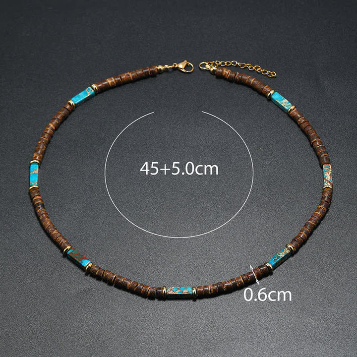 Collier de perles en pierre naturelle et bois de coco marron Olivenorma