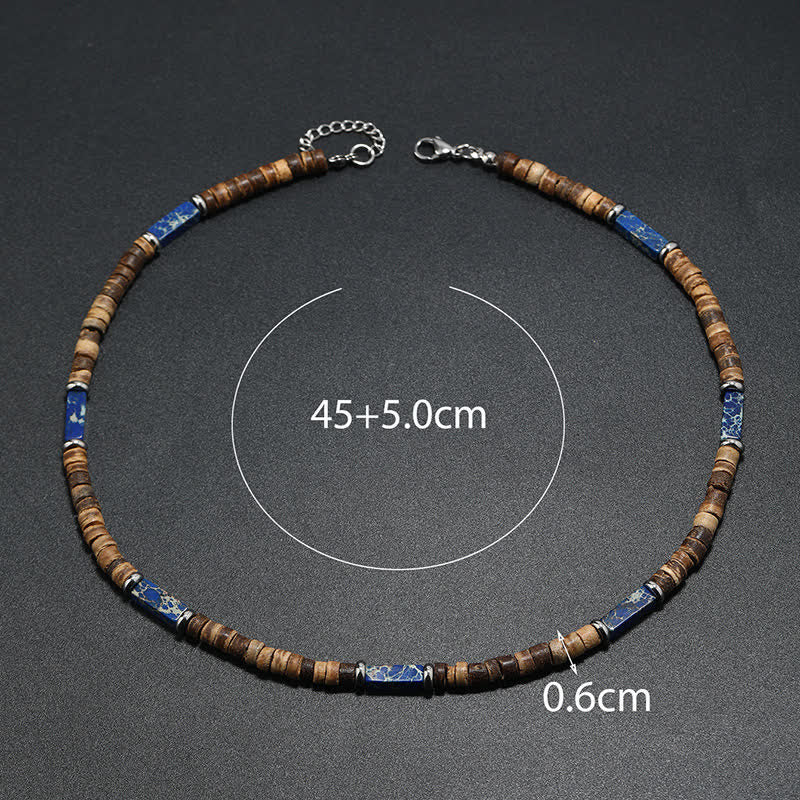 Collier de perles en pierre naturelle et bois de coco marron Olivenorma