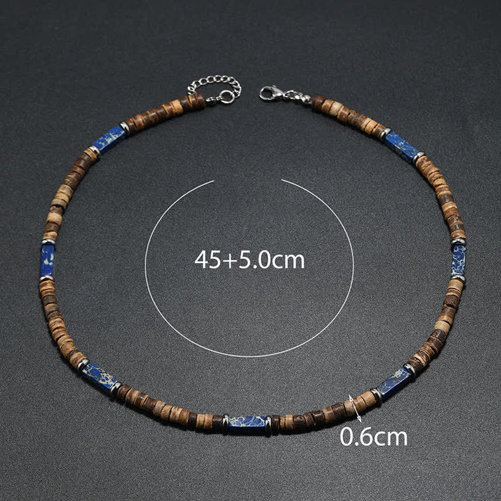 Collier de perles en pierre naturelle et bois de coco marron Olivenorma