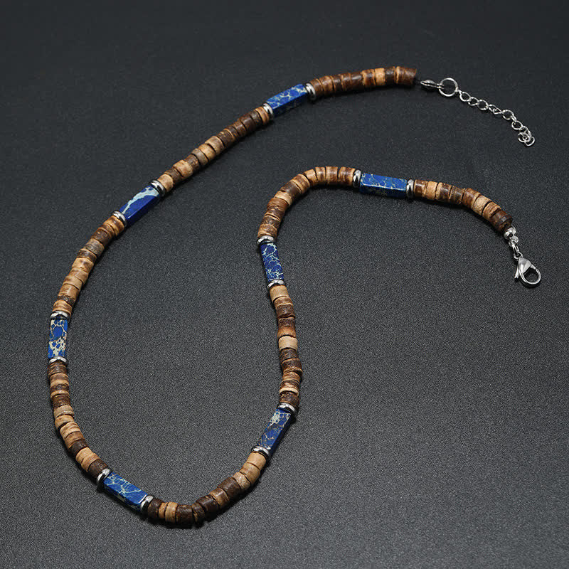Collier de perles en pierre naturelle et bois de coco marron Olivenorma