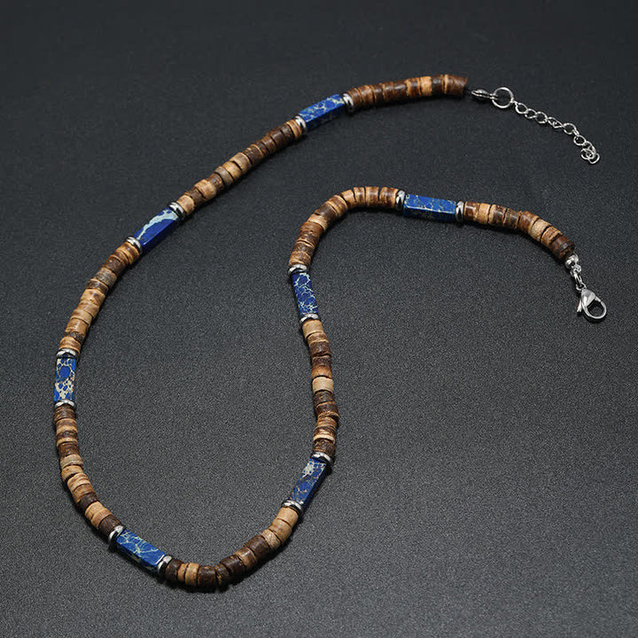 Collier de perles en pierre naturelle et bois de coco marron Olivenorma