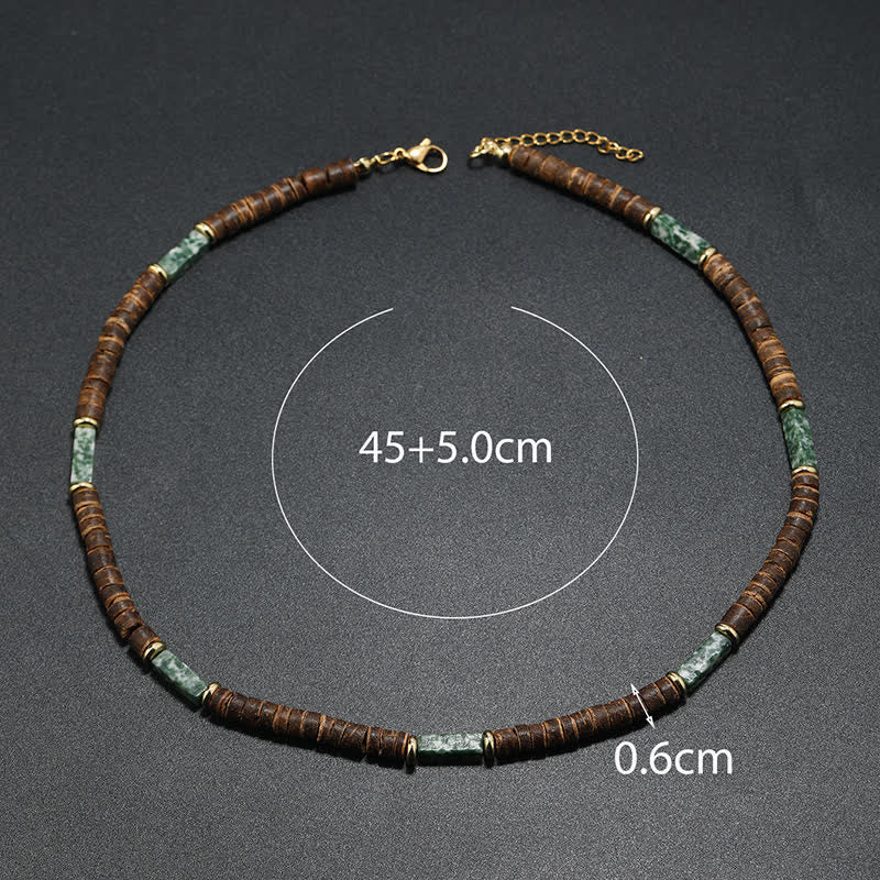 Collier de perles en pierre naturelle et bois de coco marron Olivenorma