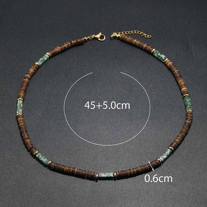 Collier de perles en pierre naturelle et bois de coco marron Olivenorma