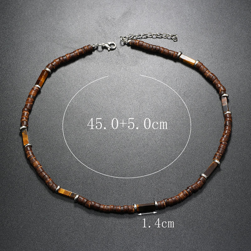 Collier de perles en pierre naturelle et bois de coco marron Olivenorma