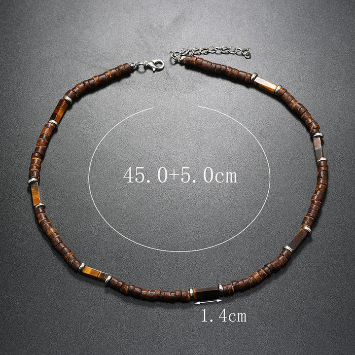 Collier de perles en pierre naturelle et bois de coco marron Olivenorma