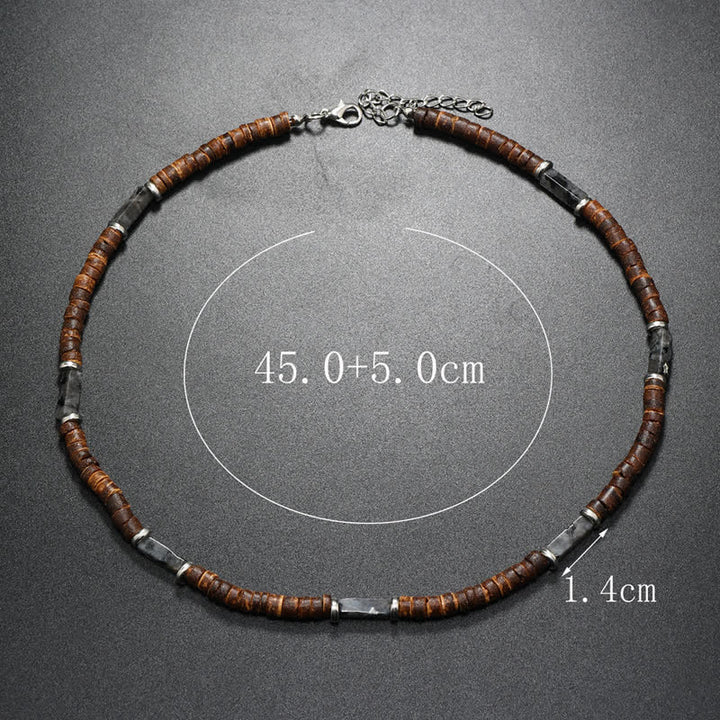 Collier de perles en pierre naturelle et bois de coco marron Olivenorma