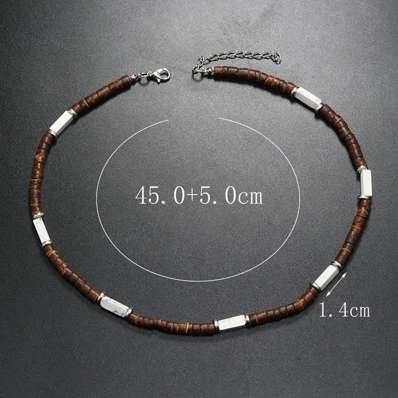 Collier de perles en pierre naturelle et bois de coco marron Olivenorma