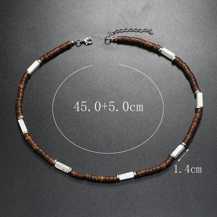 Collier de perles en pierre naturelle et bois de coco marron Olivenorma