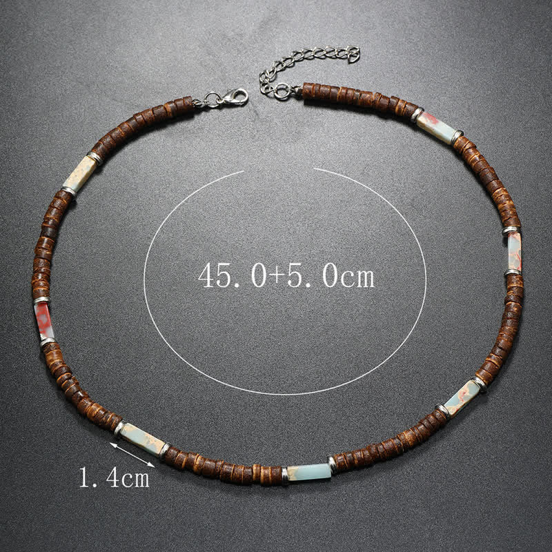 Collier de perles en pierre naturelle et bois de coco marron Olivenorma