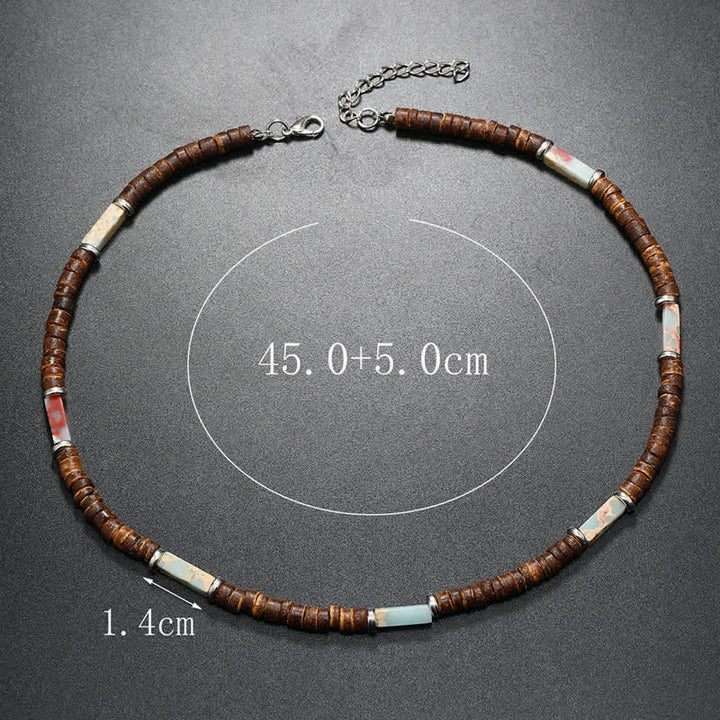Collier de perles en pierre naturelle et bois de coco marron Olivenorma