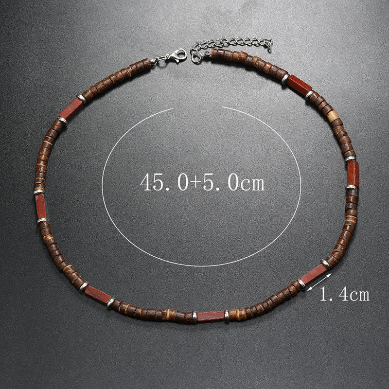 Collier de perles en pierre naturelle et bois de coco marron Olivenorma