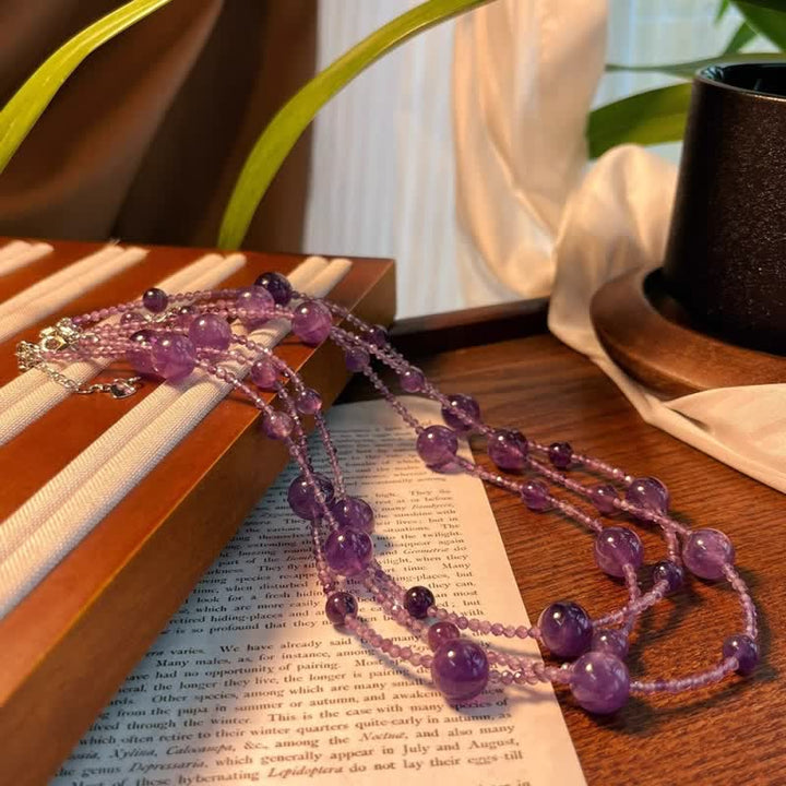 Collier de clavicule en grosses et petites perles d'améthyste naturelle Olivenorma