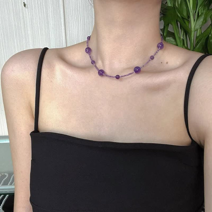 Collier de clavicule en grosses et petites perles d'améthyste naturelle Olivenorma