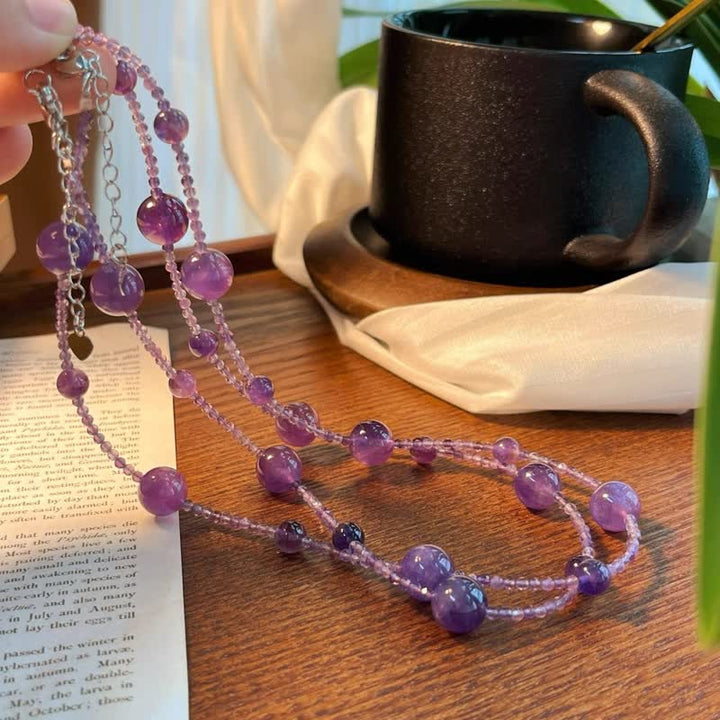 Collier de clavicule en grosses et petites perles d'améthyste naturelle Olivenorma