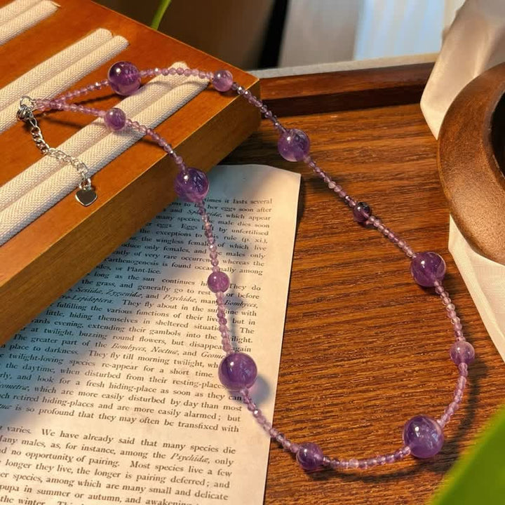 Collier de clavicule en grosses et petites perles d'améthyste naturelle Olivenorma