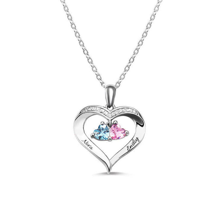 Collier avec pierre de naissance personnalisé en forme de cœur Olivenorma avec 1 à 6 noms gravés